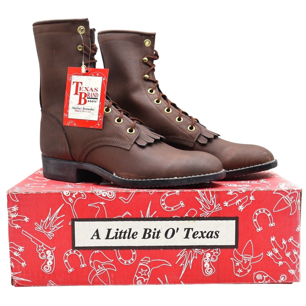 Texas Brand Lace Up Roper Boots Size 5 D Vintage Copper Distressed Kiltie USA